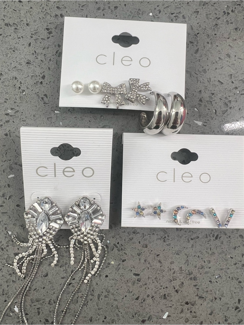 Cleo Silver / Chrome Rhinestone & Pearl jewellery Earring Sets - Silver